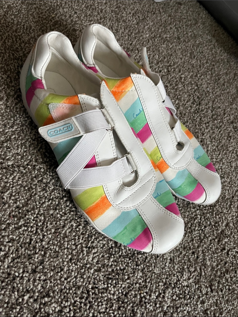 Coach Kyrie White Sneakers with Multicolor Stripe Accents SZ 9